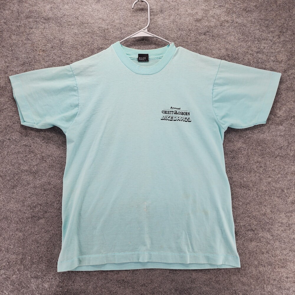 Vintage 1989 Truett & Osborn Shirt Mens Large Short Sleeve Blue Bike Drags RK St